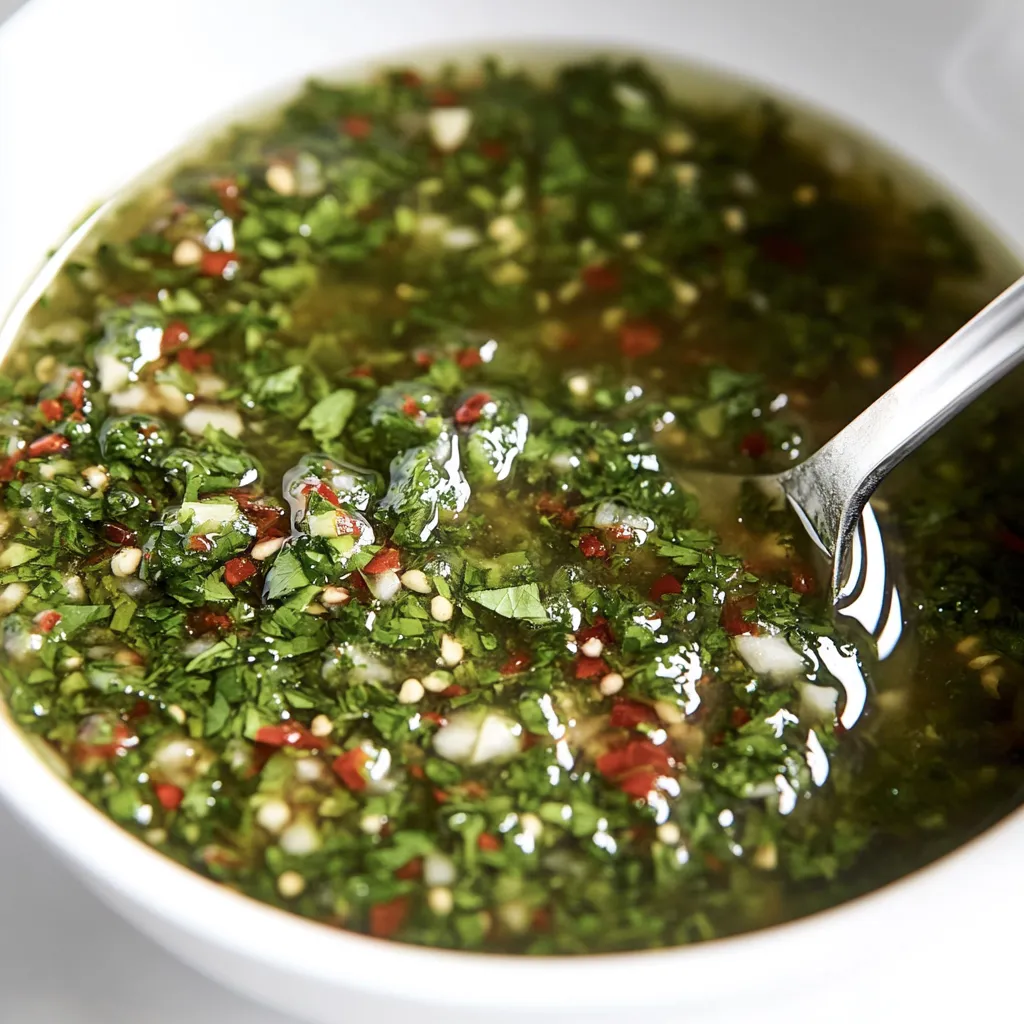 A bowl of soup with a spoon in it.