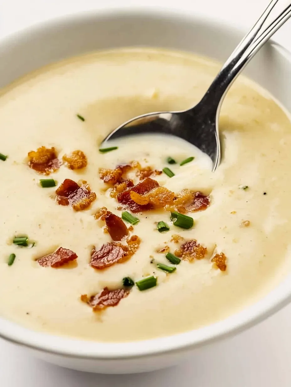 A bowl of soup with a spoon in it.