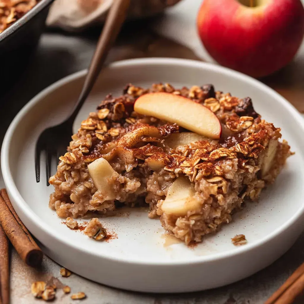 A slice of apple crumble pie on a plate.