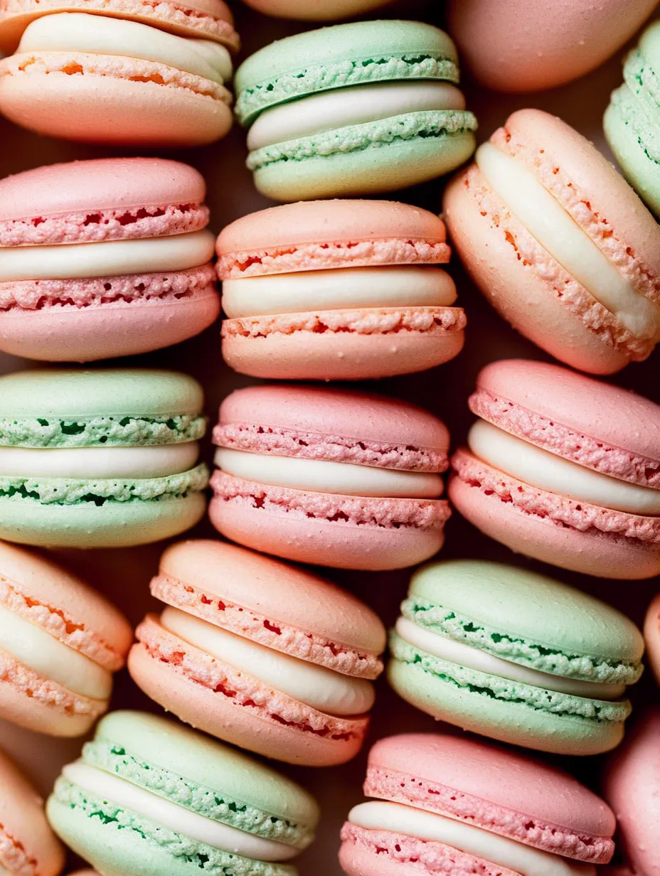 French macarons in various colors.
