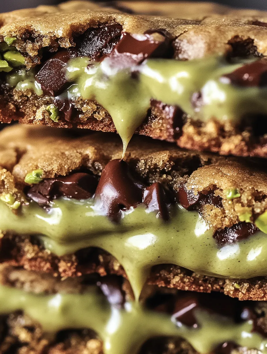 A stack of pistachio cream cookies.