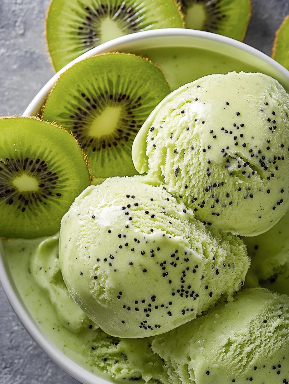 A bowl of green kiwi sorbet.