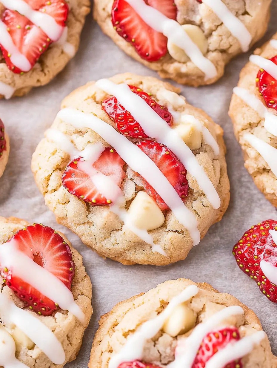 Strawberry shortcake cookies with white icing.