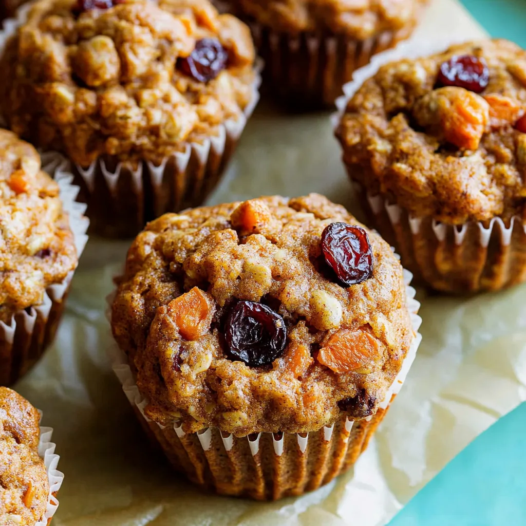 A tray of muffins with raisins and cranberries.