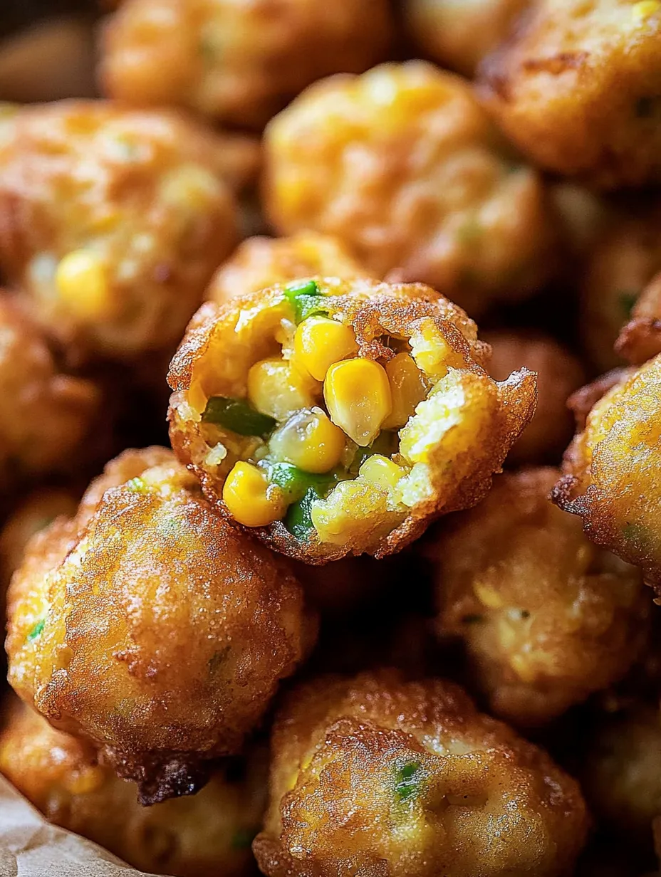 A close up of a jalapeno corn nugget.