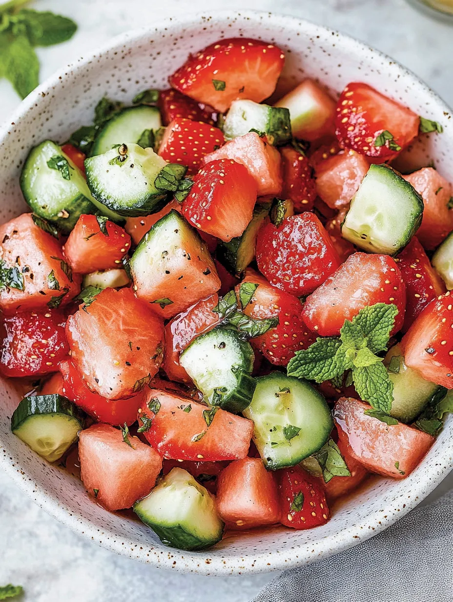 A bowl of cucumber strawberry salad.