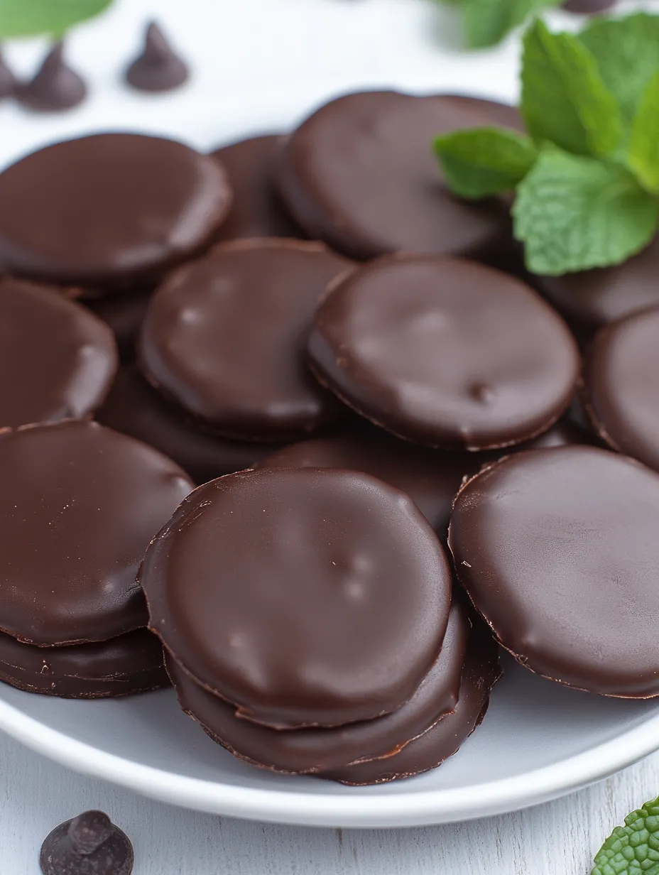 A plate of homemade thin mints girl scout cookies.