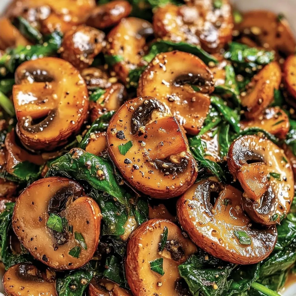 Mushrooms and spinach in a bowl.