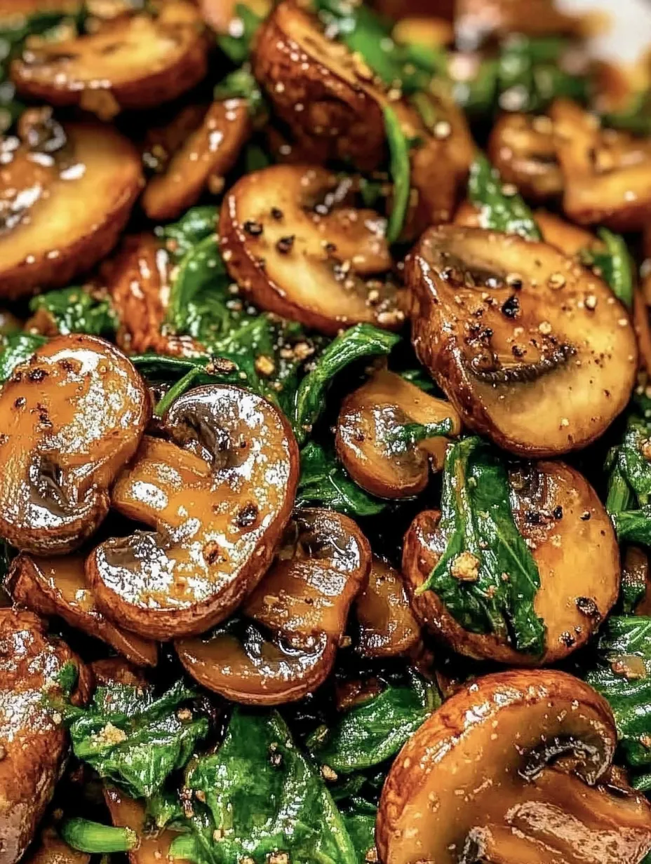 Mushrooms and spinach on a plate.
