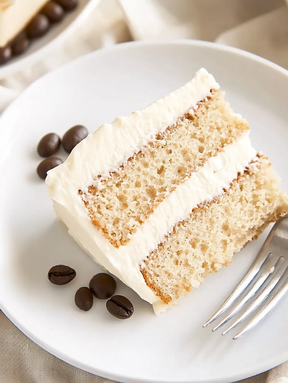 A slice of white chocolate mocha cake.