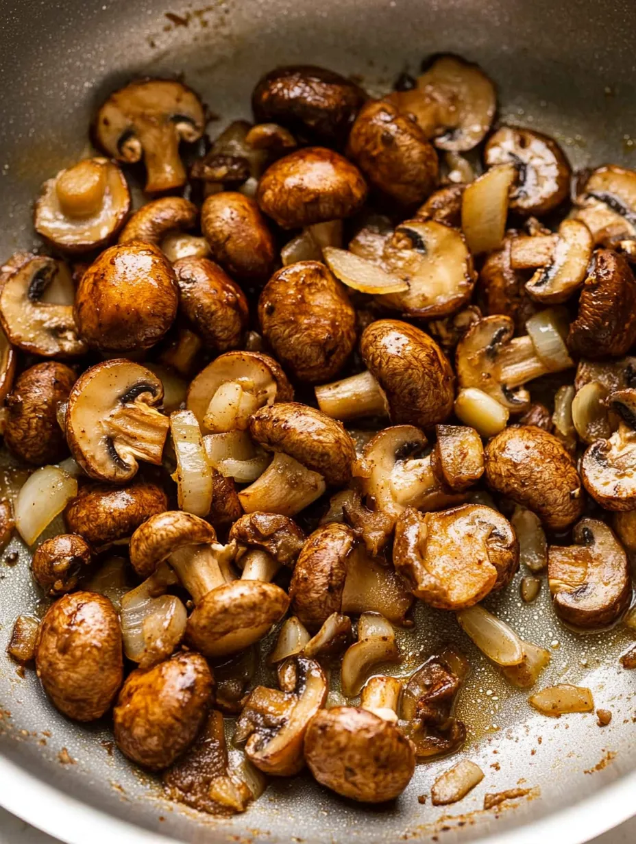 A skillet full of mushrooms and onions.