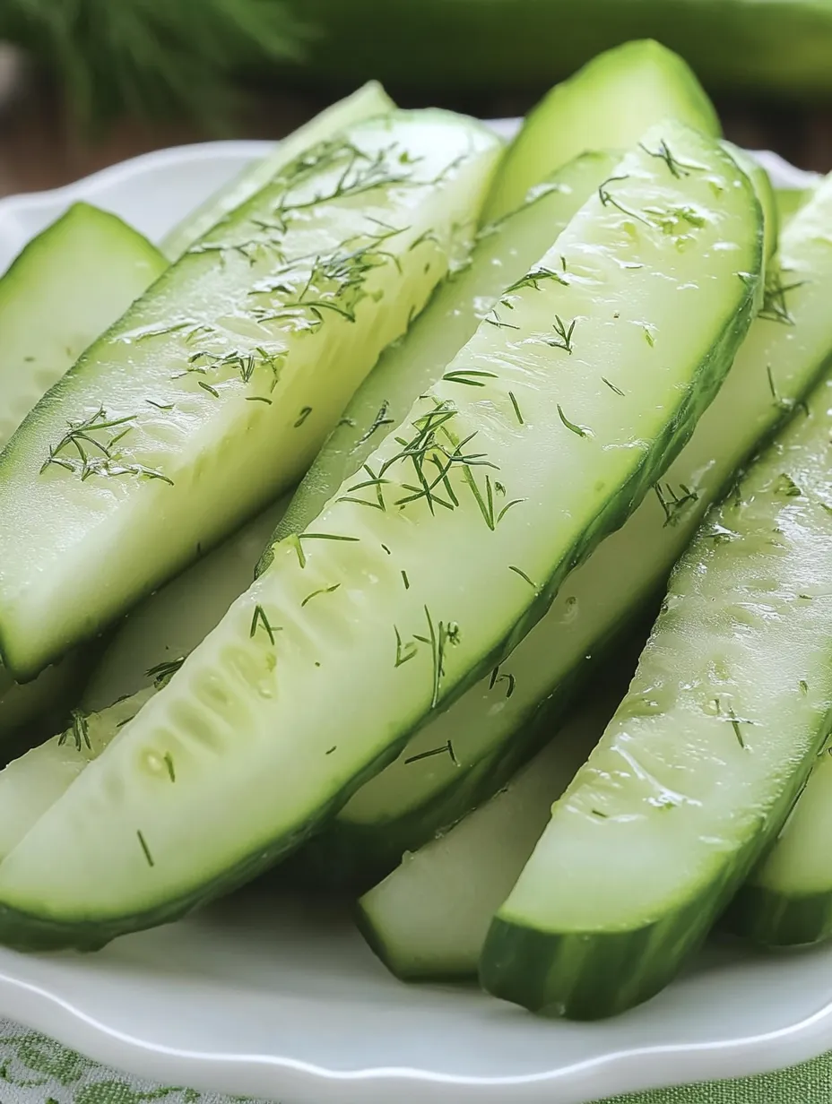 A plate of garlic dill cucumbers.