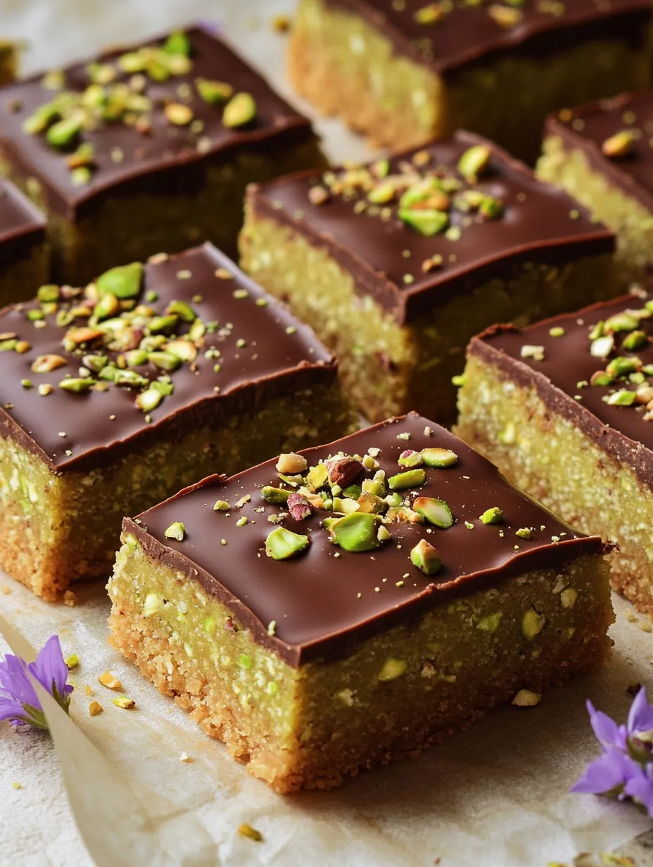 A close up of a chocolate and pistachio bar.