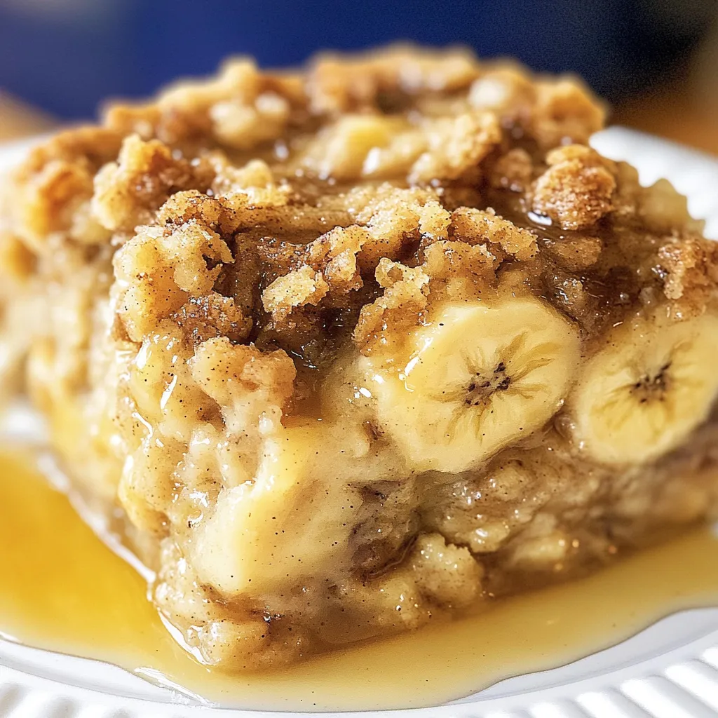 A slice of banana french toast casserole.