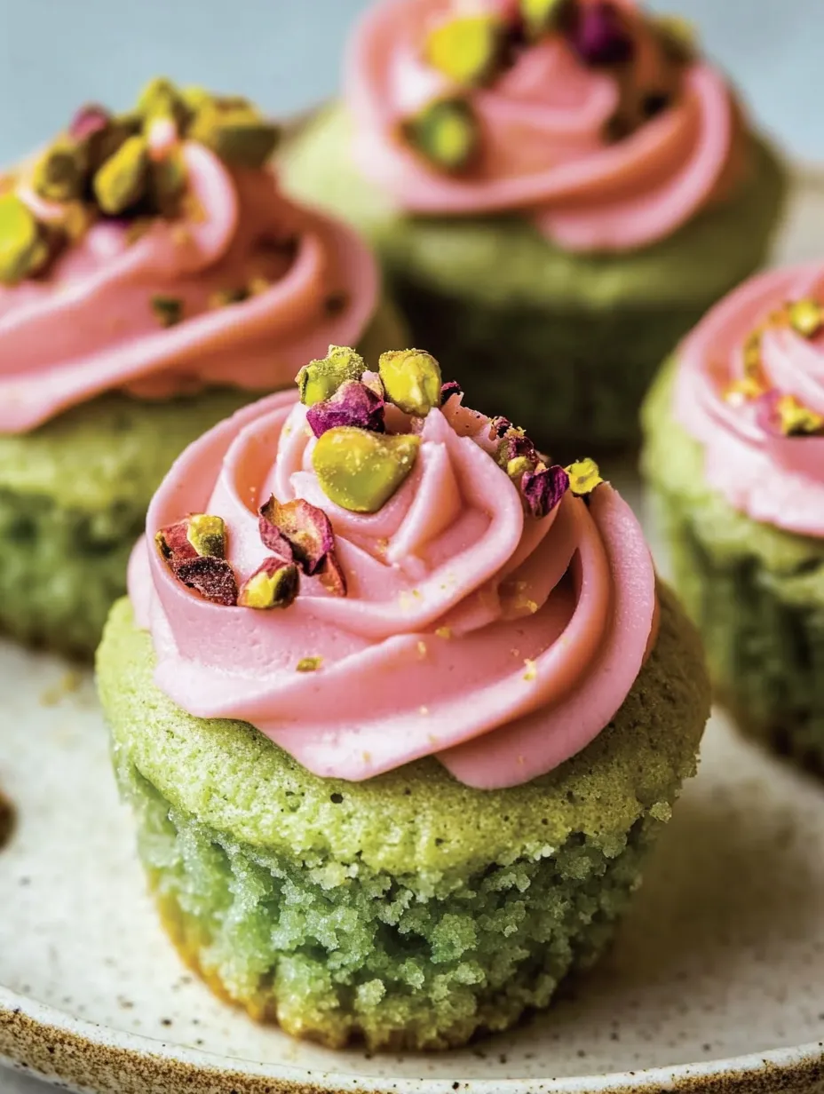A close up of a vegan mini rose cupcake.