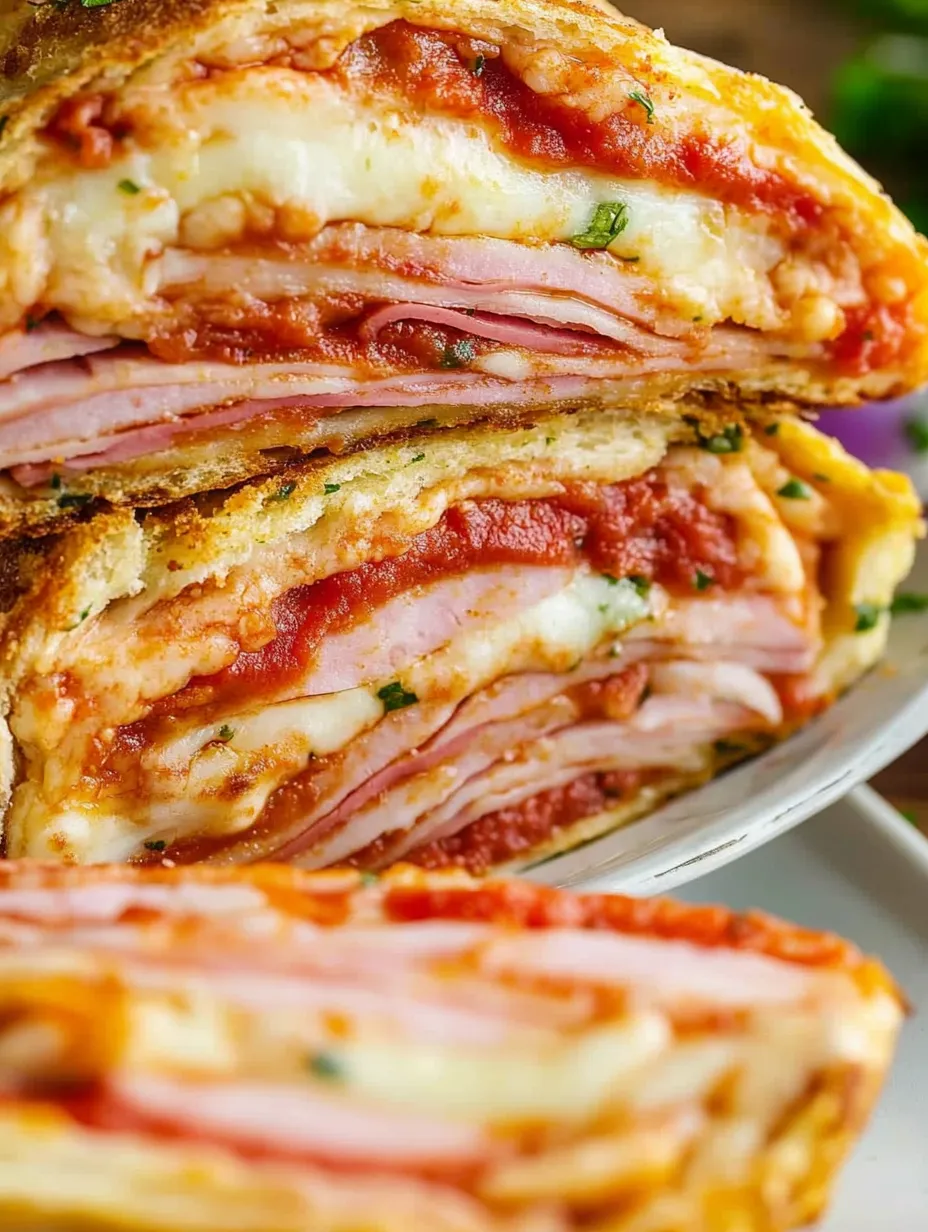 A slice of a stromboli sandwich.