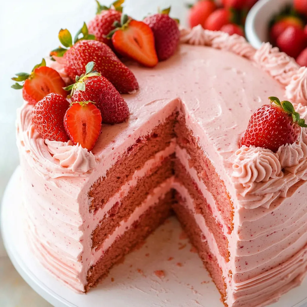 A slice of homemade strawberry cake.