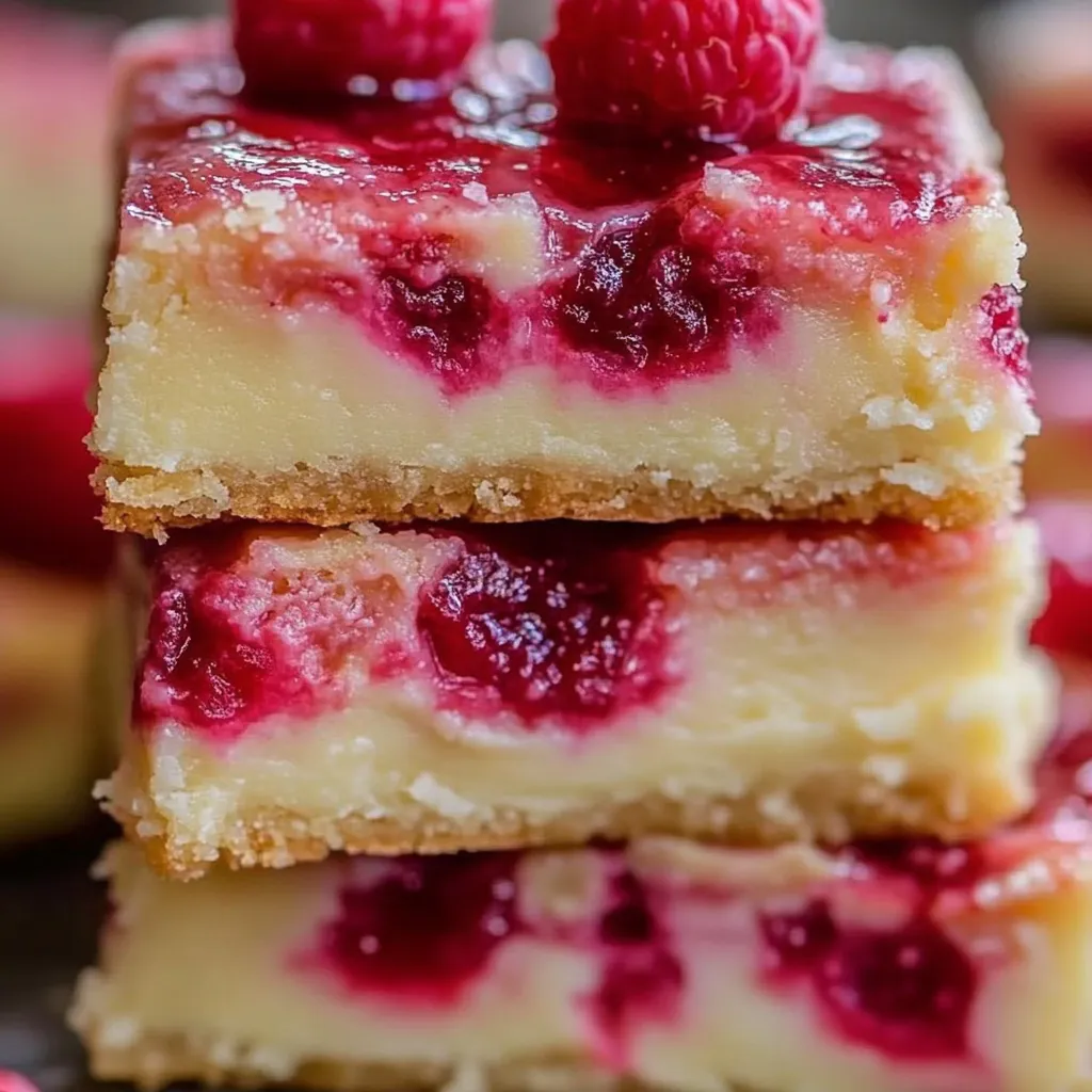 A stack of Raspberry Swirl Cheesecake Bars.