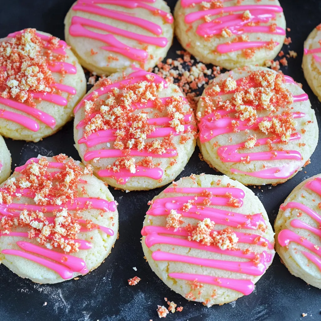 Pink and white cookies with pink frosting.