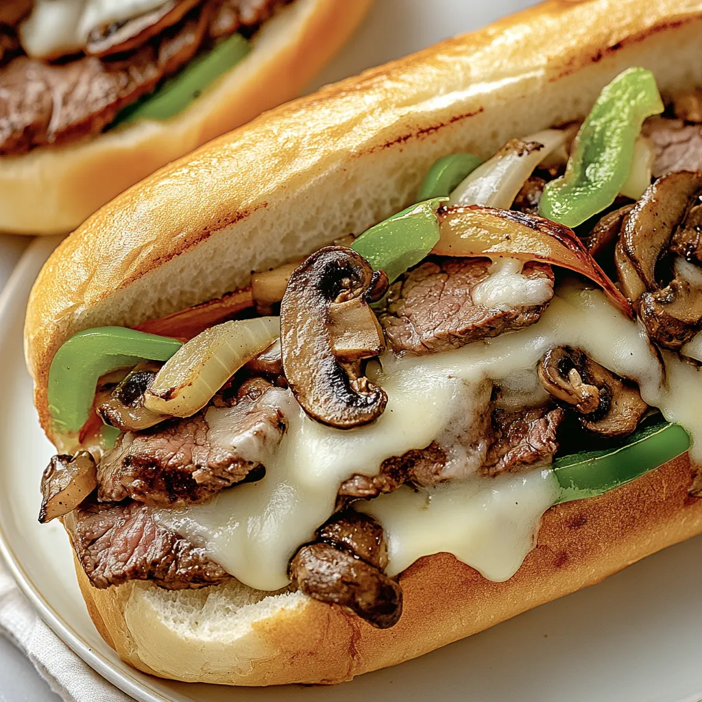A close up of a cheesesteak sandwich.