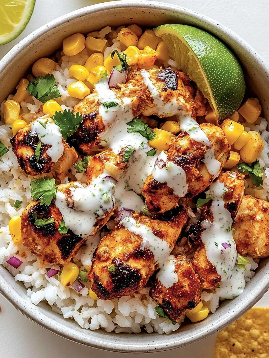 A bowl of street corn chicken rice.