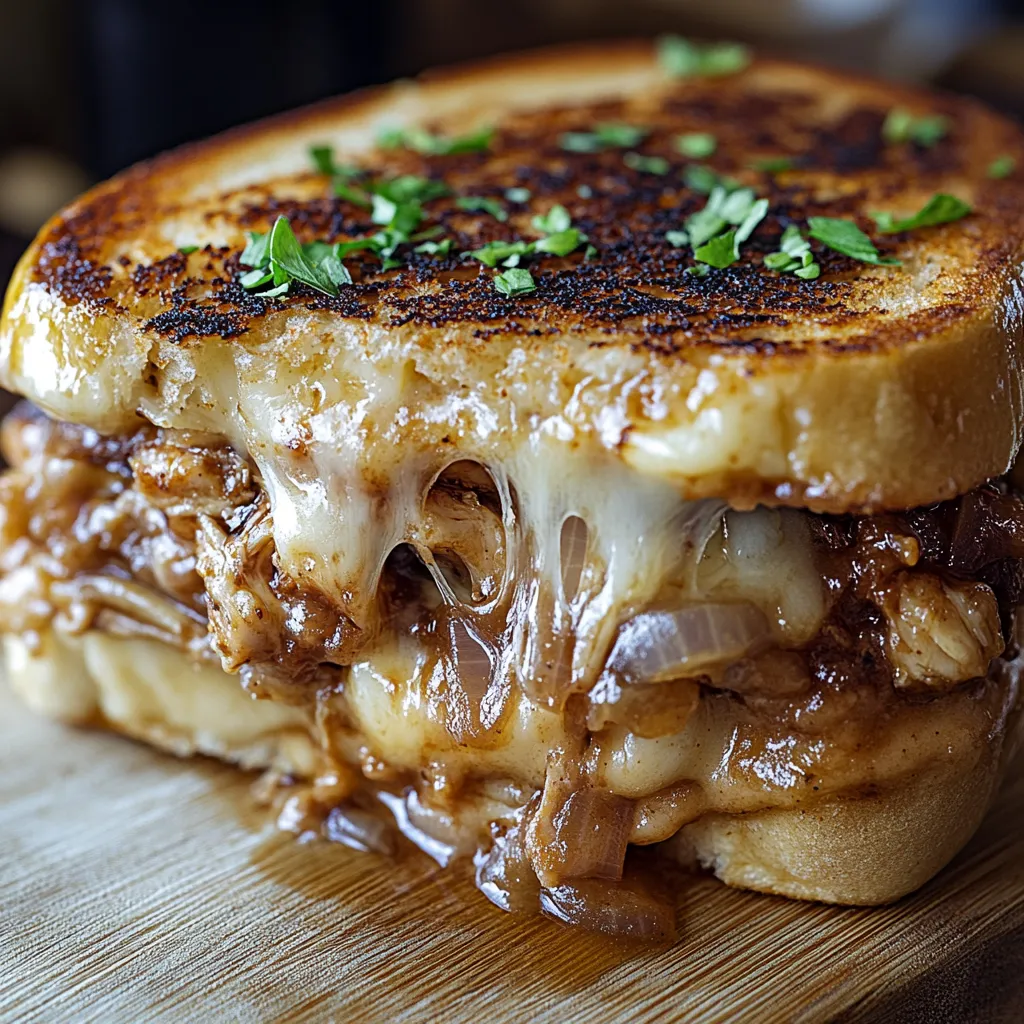 A grilled cheese sandwich with BBQ chicken.