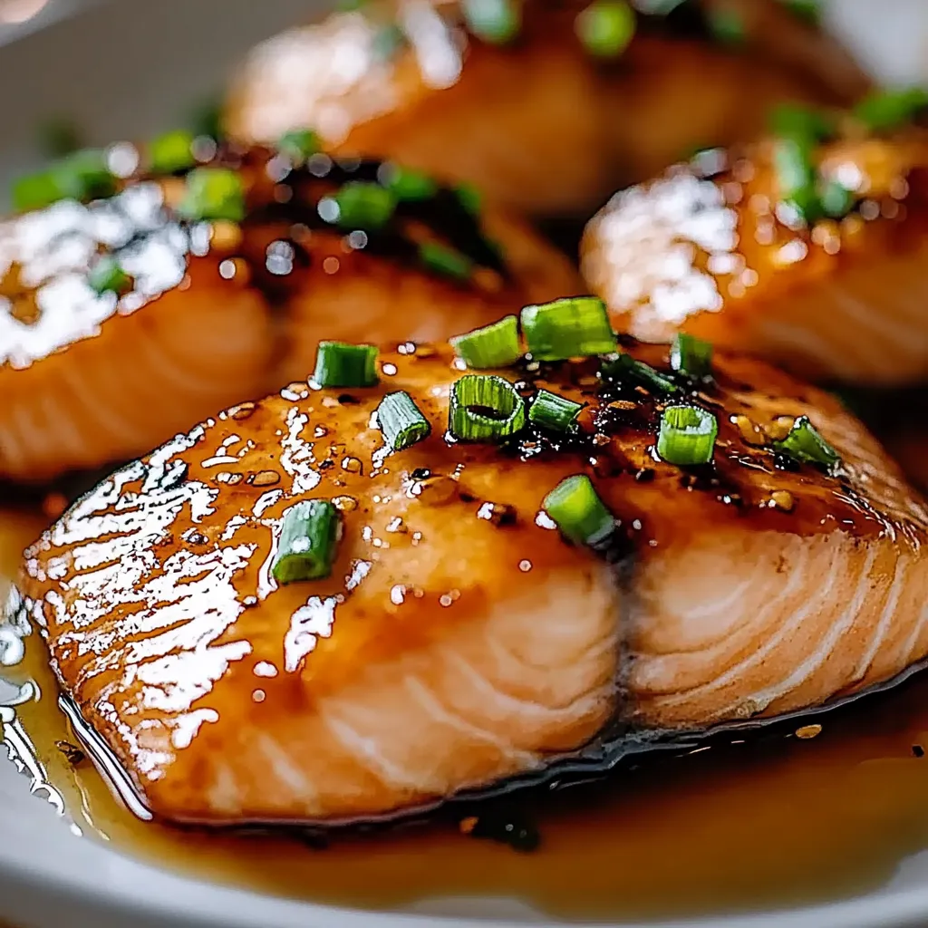 A plate of salmon with a honey glaze.