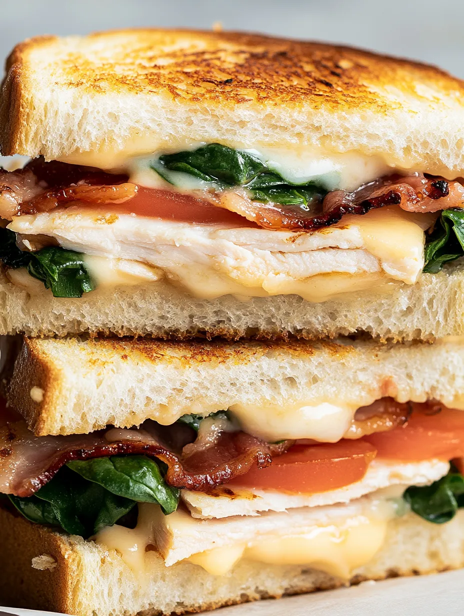 A sandwich with bacon, spinach, and cheddar cheese.