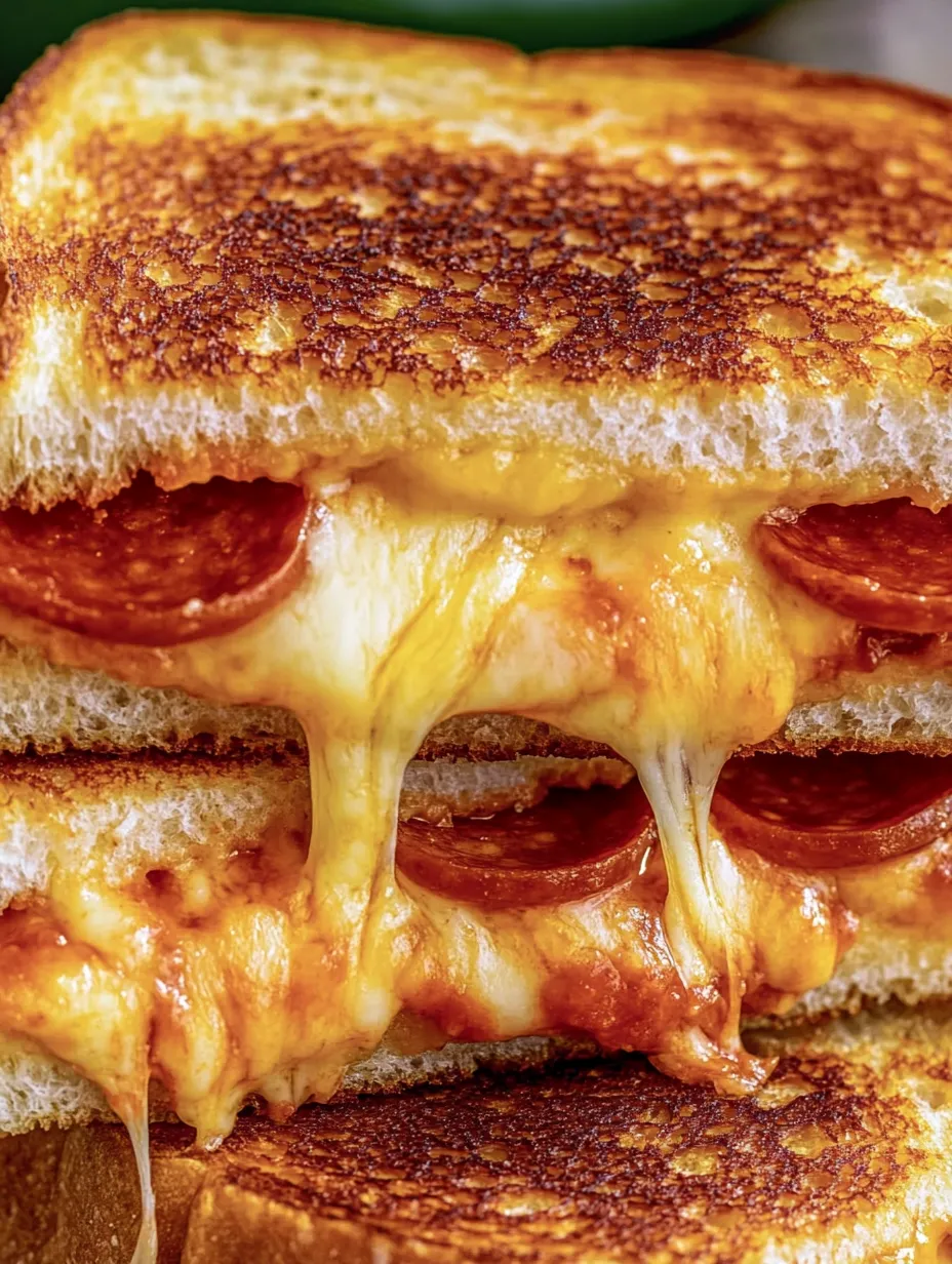 A grilled cheese sandwich with pepperoni.