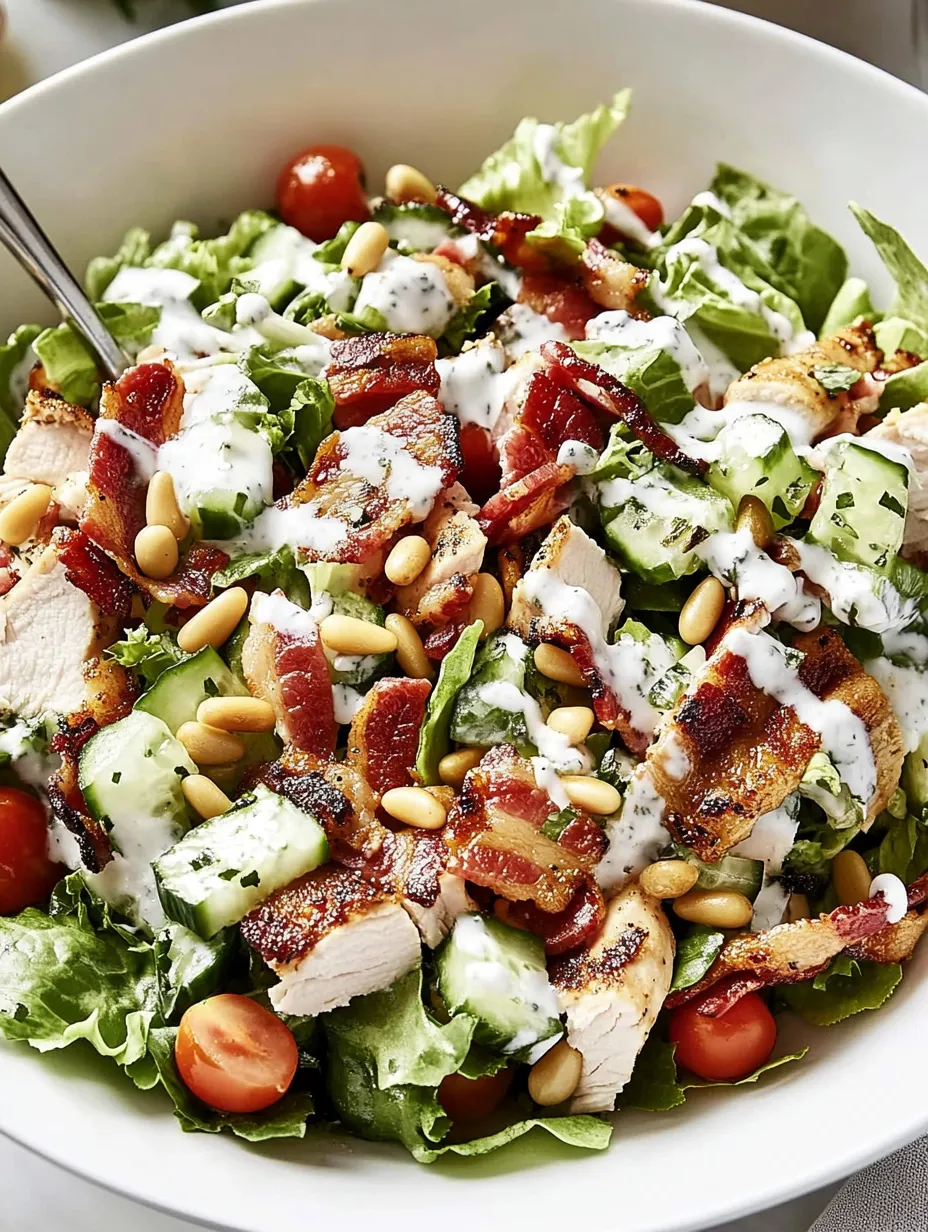 A bowl of chicken bacon ranch chopped salad.