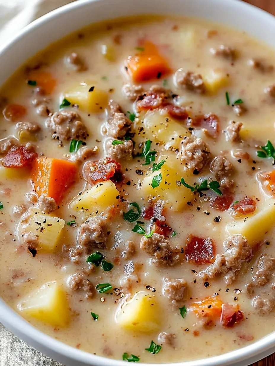 A bowl of soup with meat and vegetables.