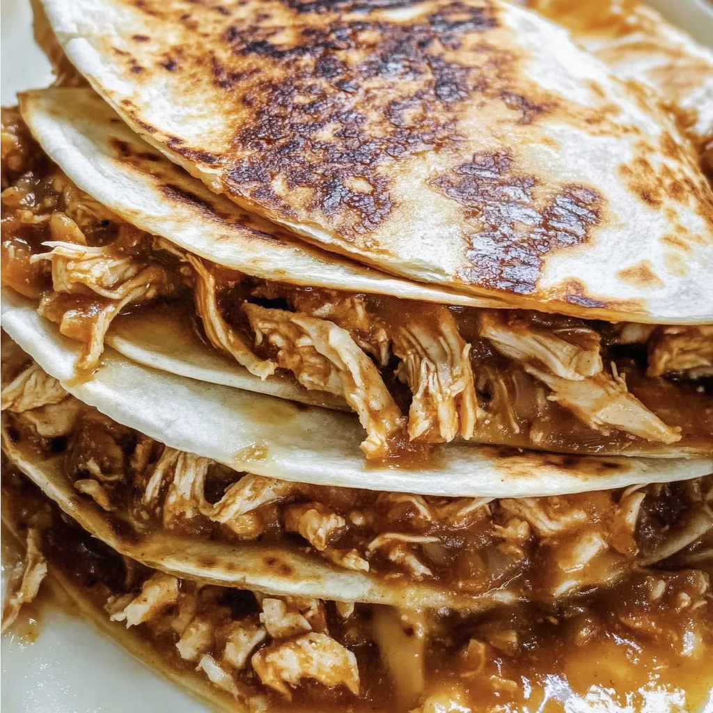 A stack of BBQ chicken quesadillas.