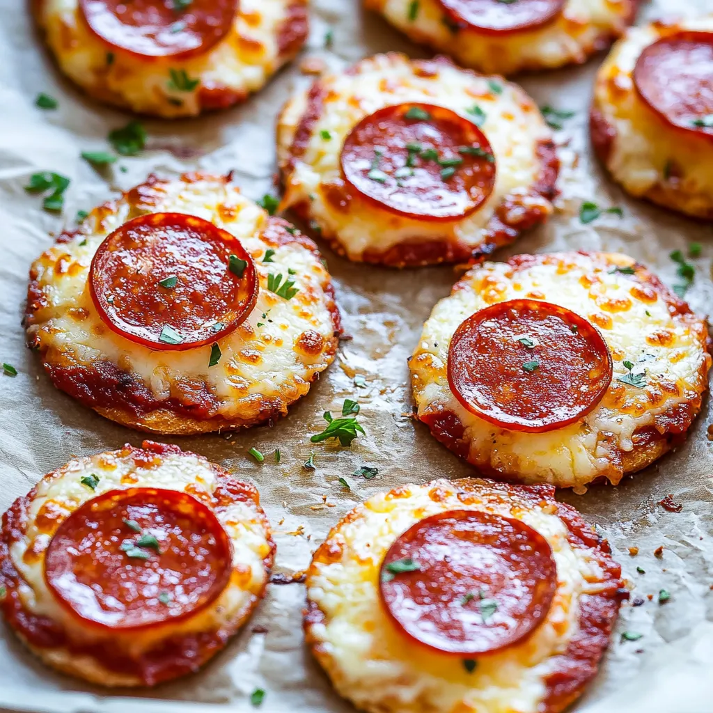 A tray of pizza chips with cheese and pepperoni.