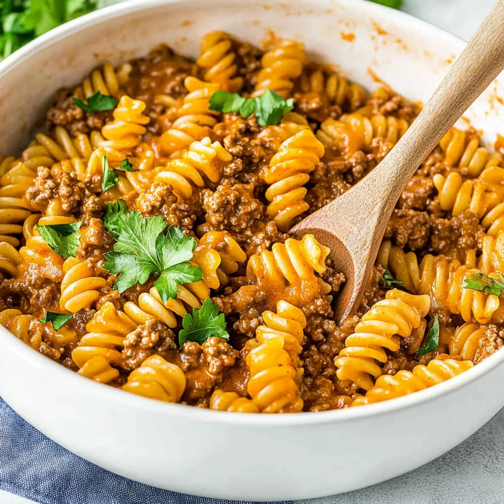 A bowl of pasta with meat and cheese.