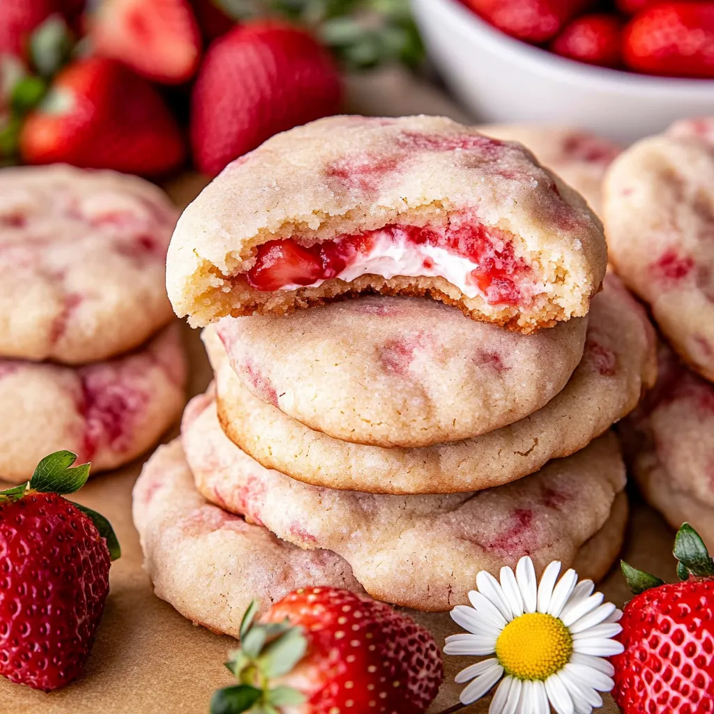 A stack of strawberry cheesecake cookies.