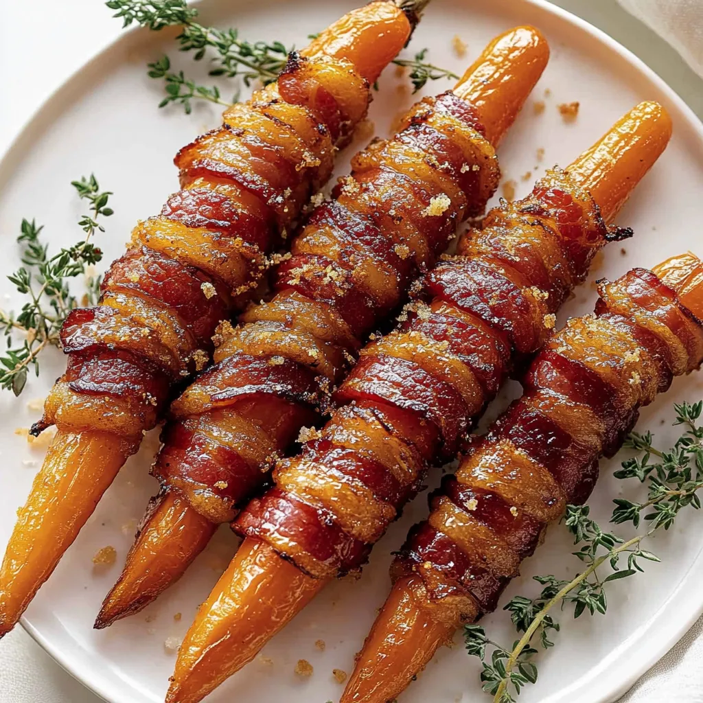 Maple bacon carrots on a plate.