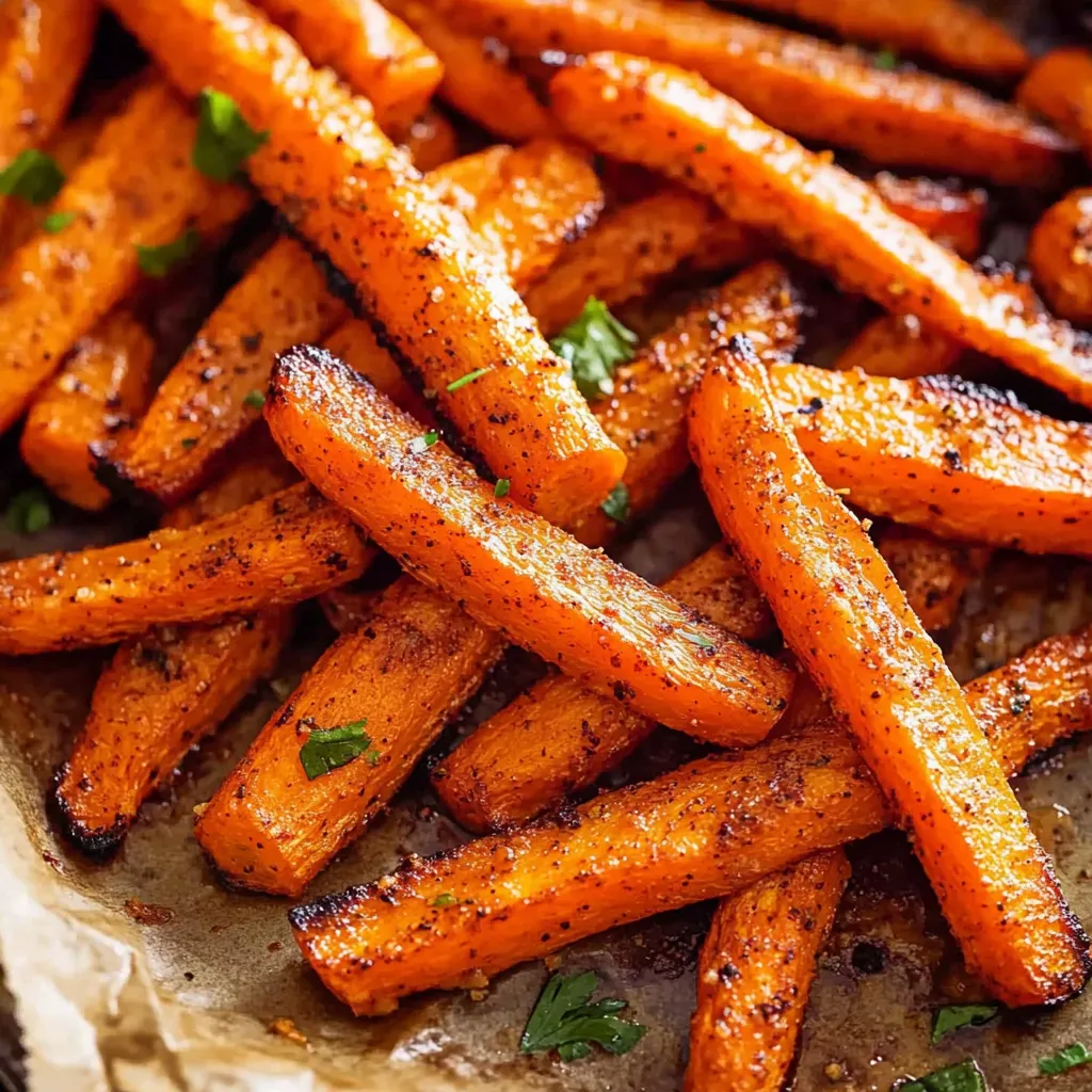 A plate of roasted carrots with Parmesan and garlic.
