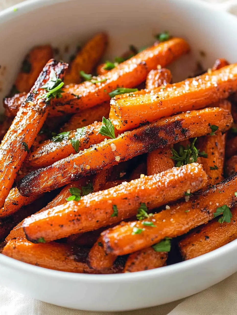 A bowl of roasted carrots with Parmesan and garlic.