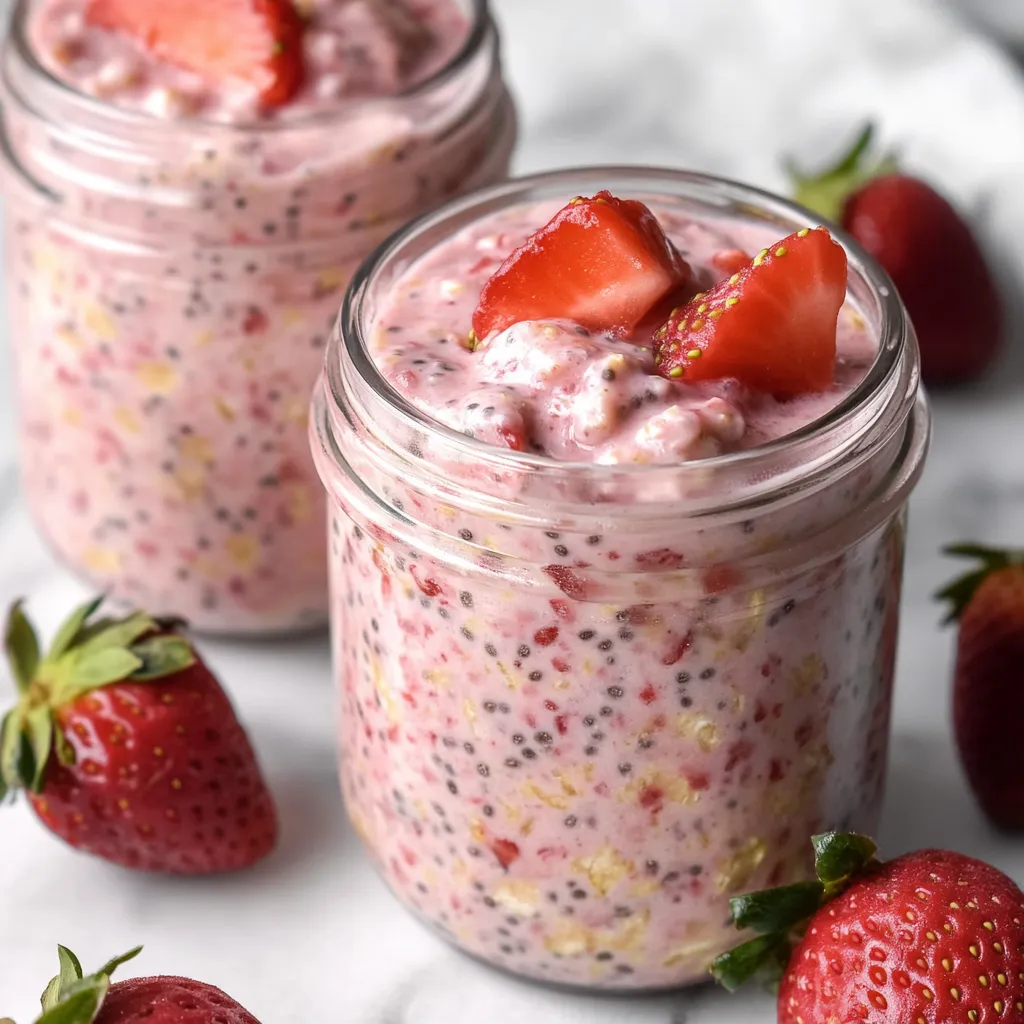 Two jars of strawberries and cream overnight oats.