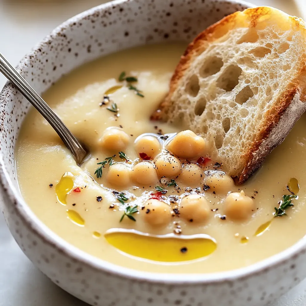 A bowl of soup with a spoon in it.