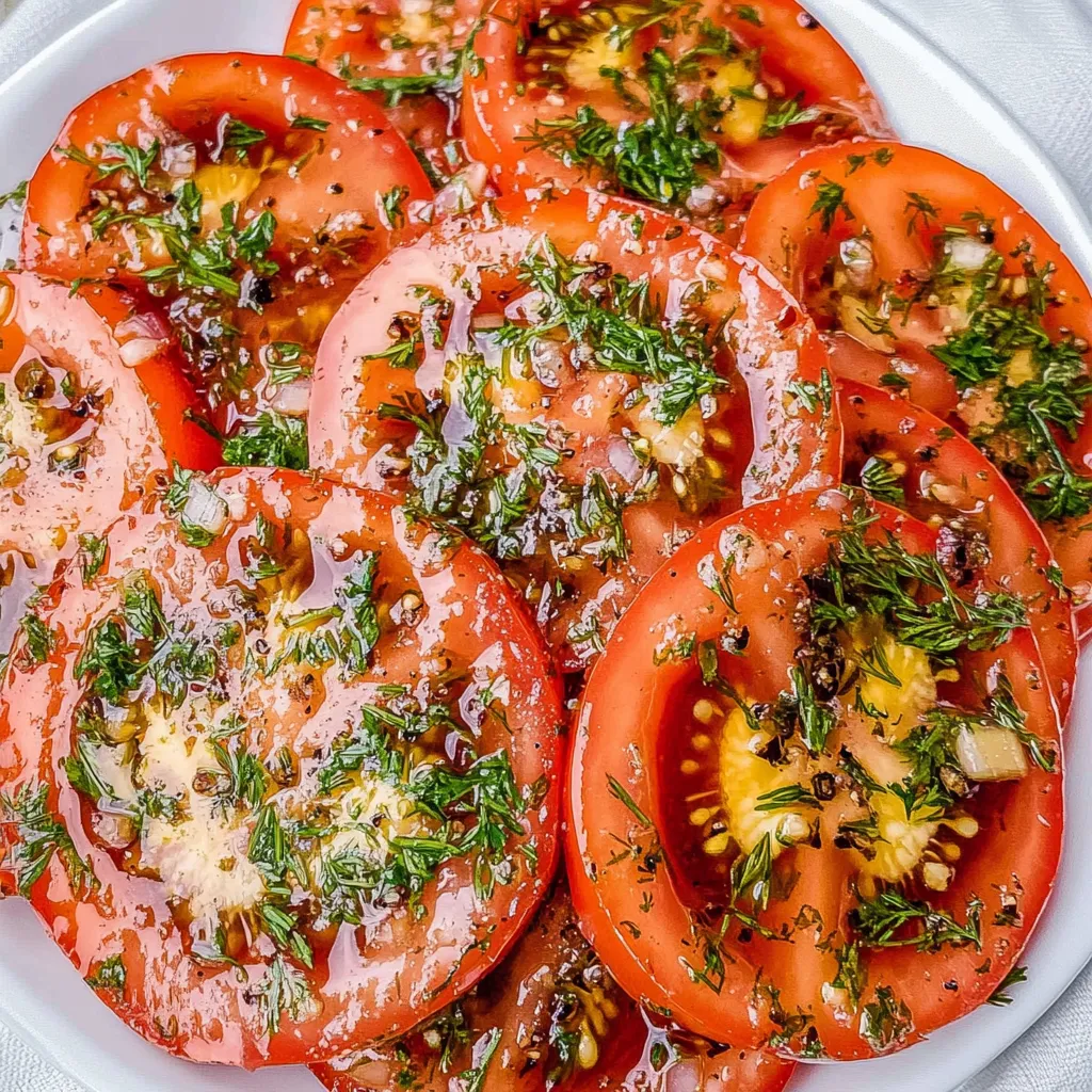 A plate of marinated tomatoes.