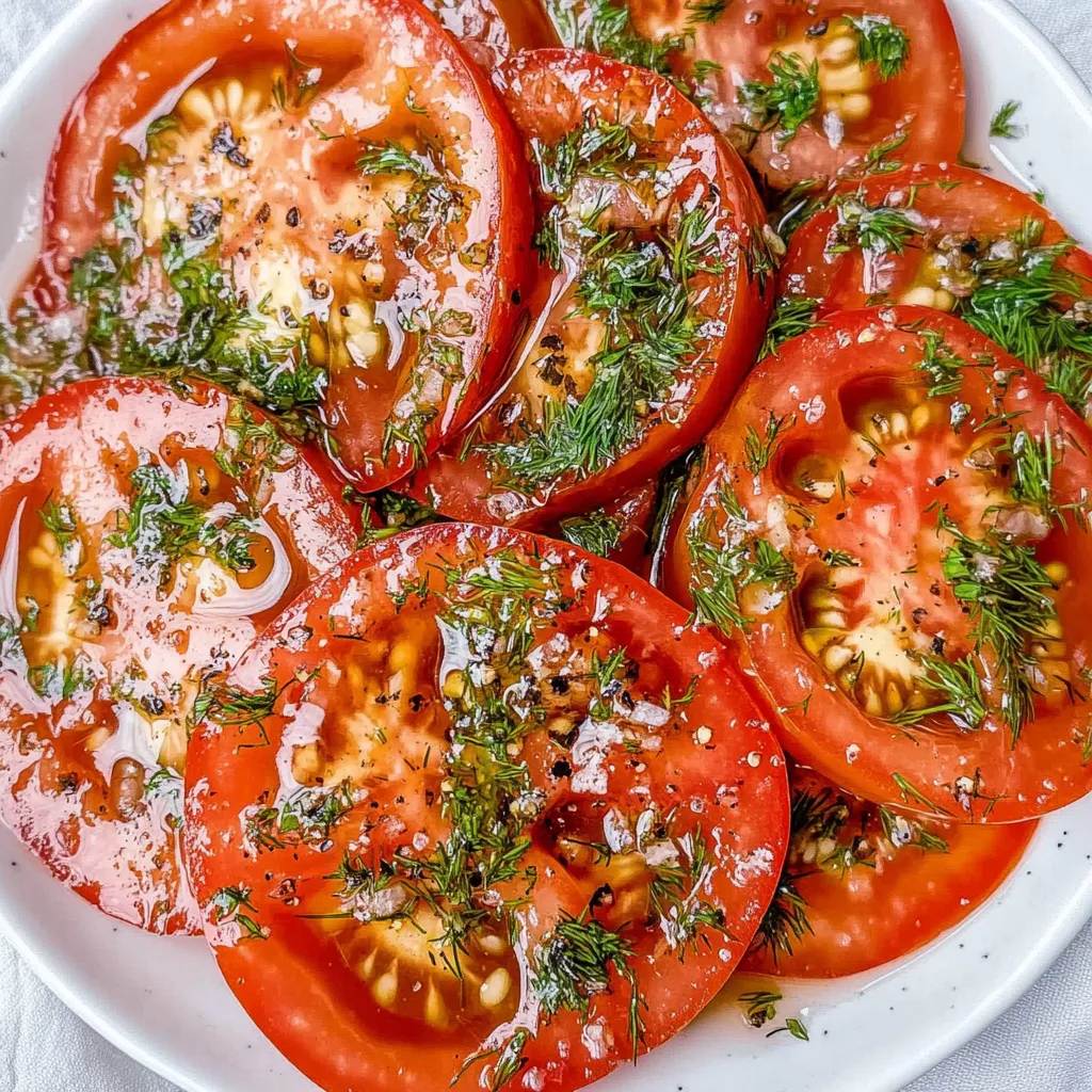 A plate of marinated tomatoes.