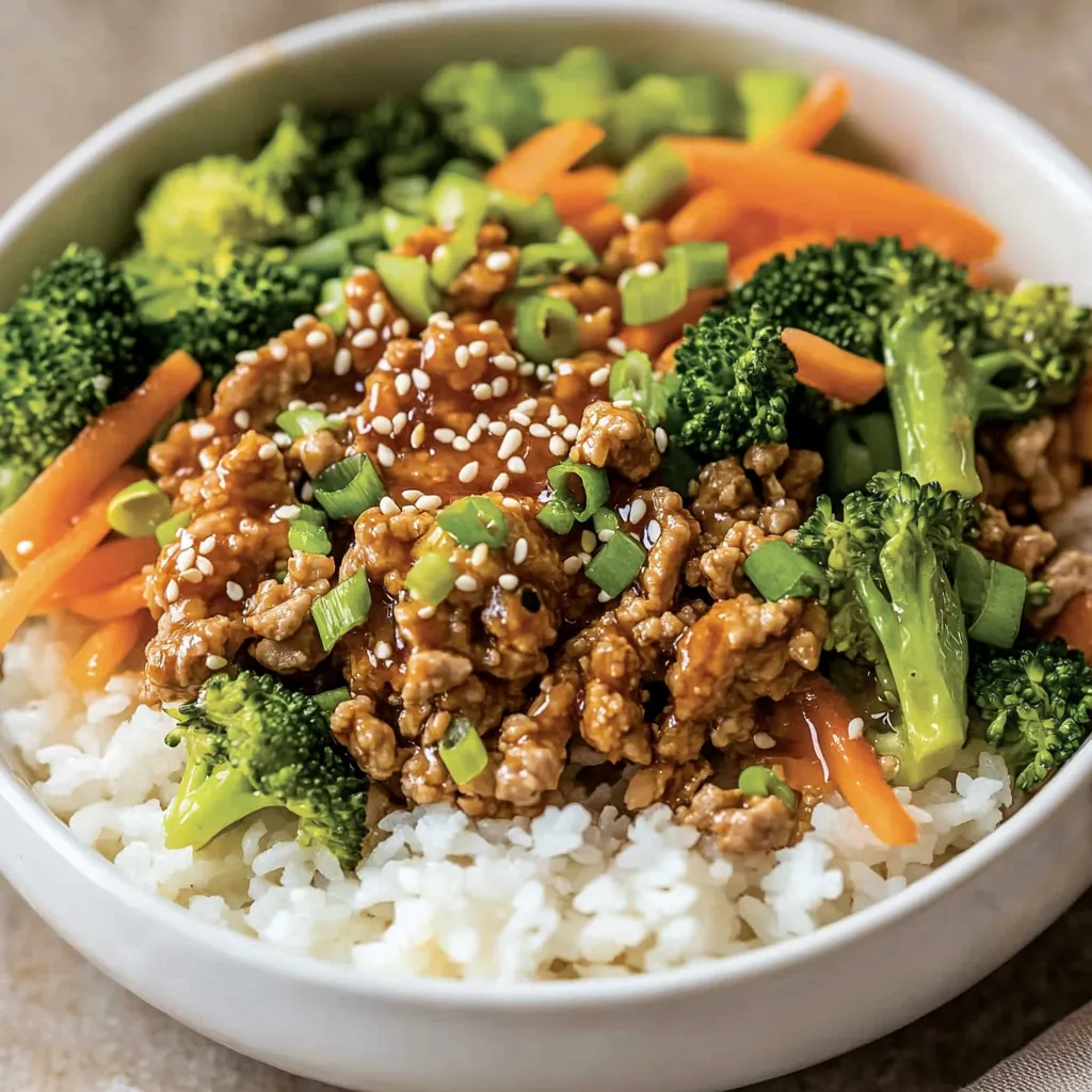 A bowl of ground turkey teriyaki stir fry.