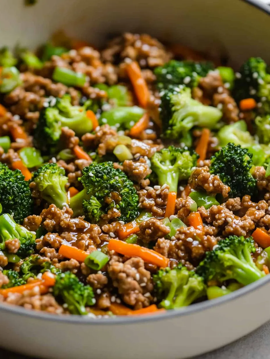 A dish of ground turkey teriyaki stir fry.