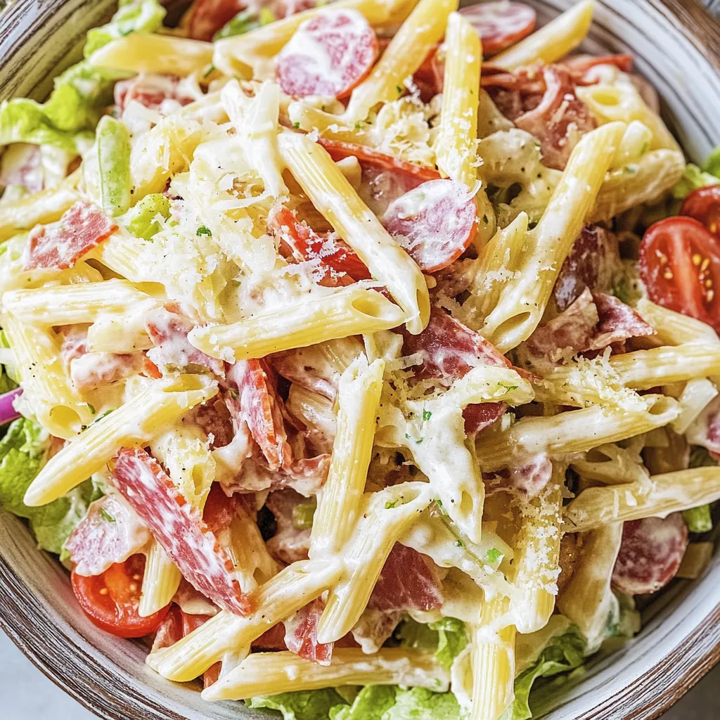 A bowl of Italian grinder pasta salad.