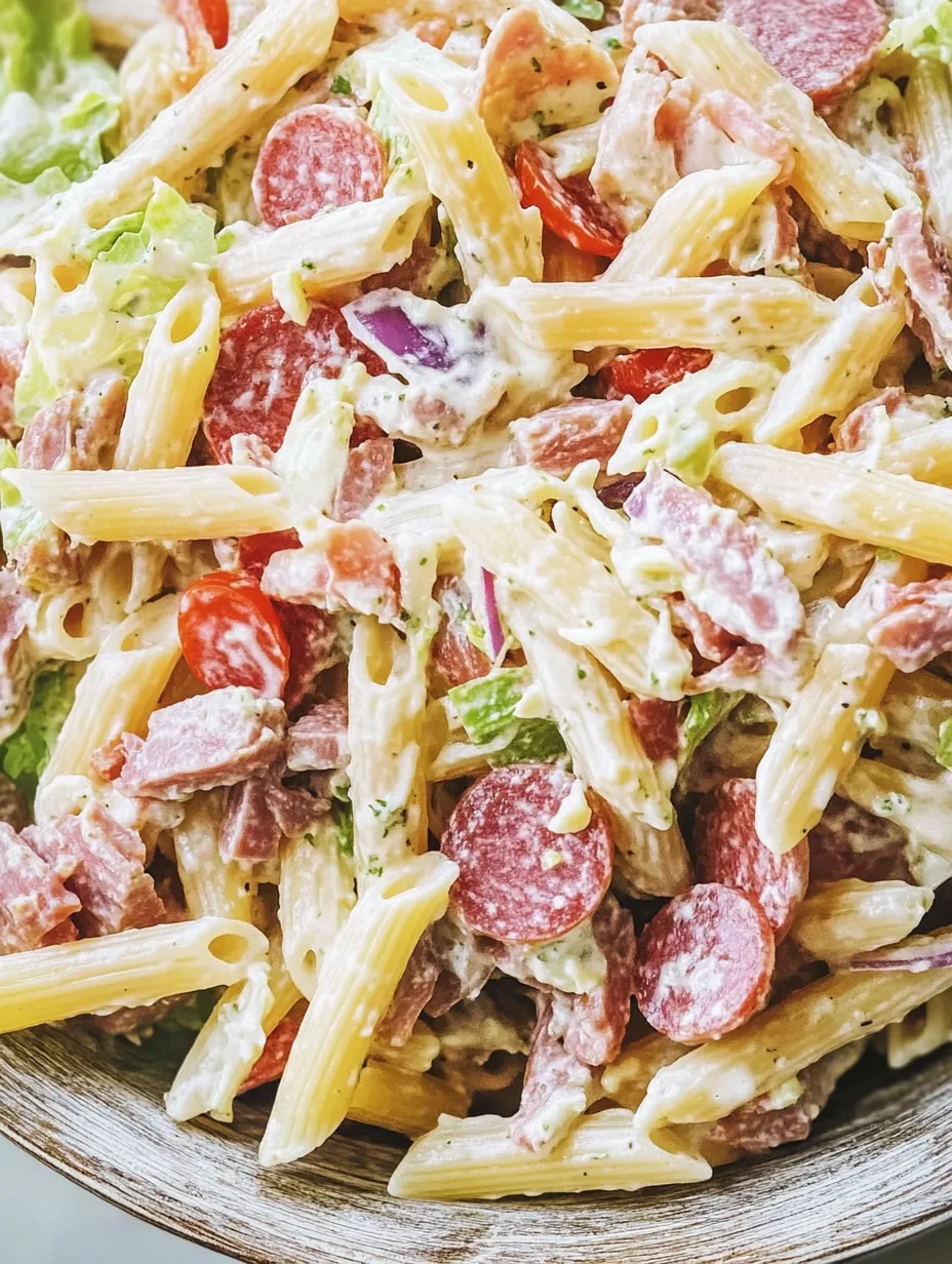 A close up of a delicious Italian Grinder Pasta Salad.