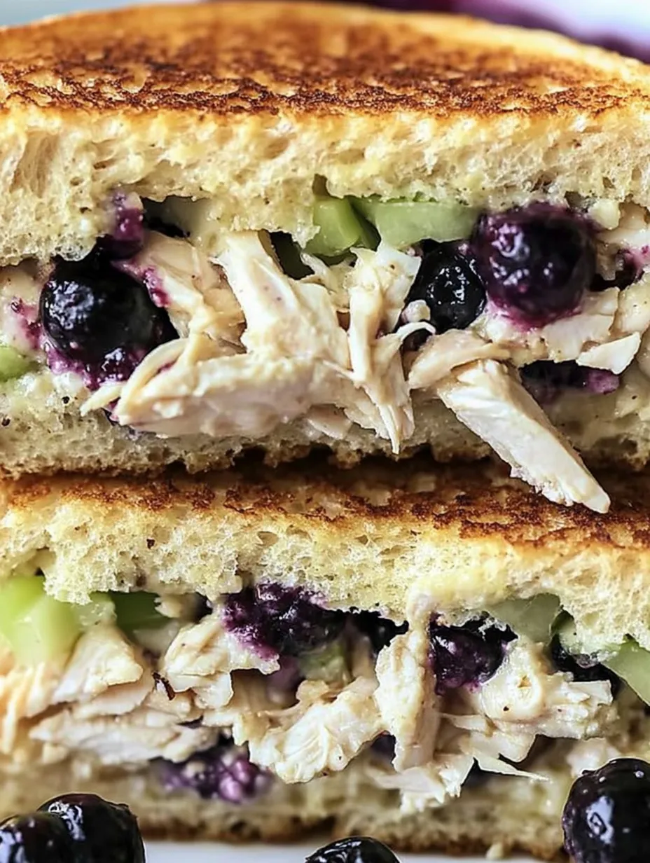 A sandwich with chicken, blackberries, and cottage cheese.