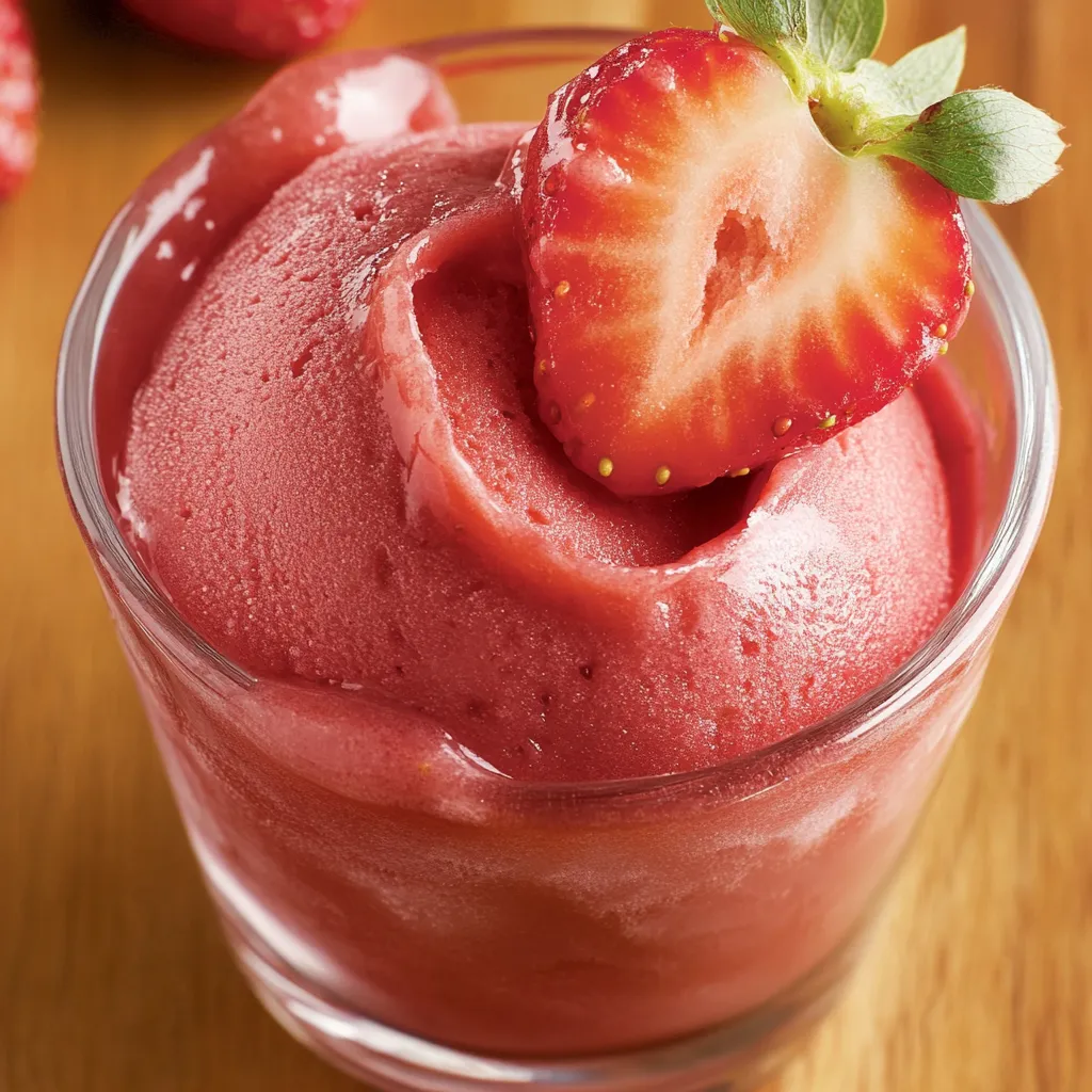 A glass of strawberry sorbet.