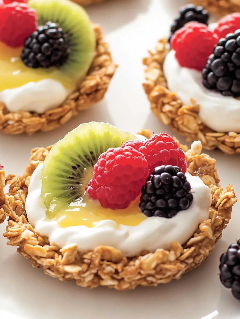 Breakfast fruit tarts with granola crust.