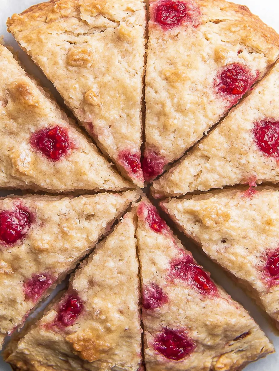 A slice of a healthy raspberry almond scone.